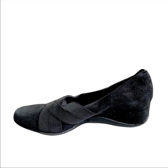 BROWNS Black Suede Slip On Wedge Shoes With Elastic 7.5 - Picture 3 of 10